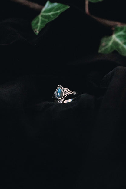 The Morrigans Tear Gothic Ring - with Labradorite or Garnet