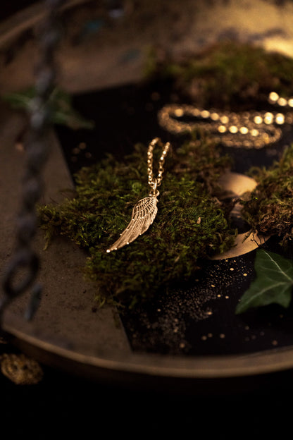 Gold Raven Wing Pendant Necklace