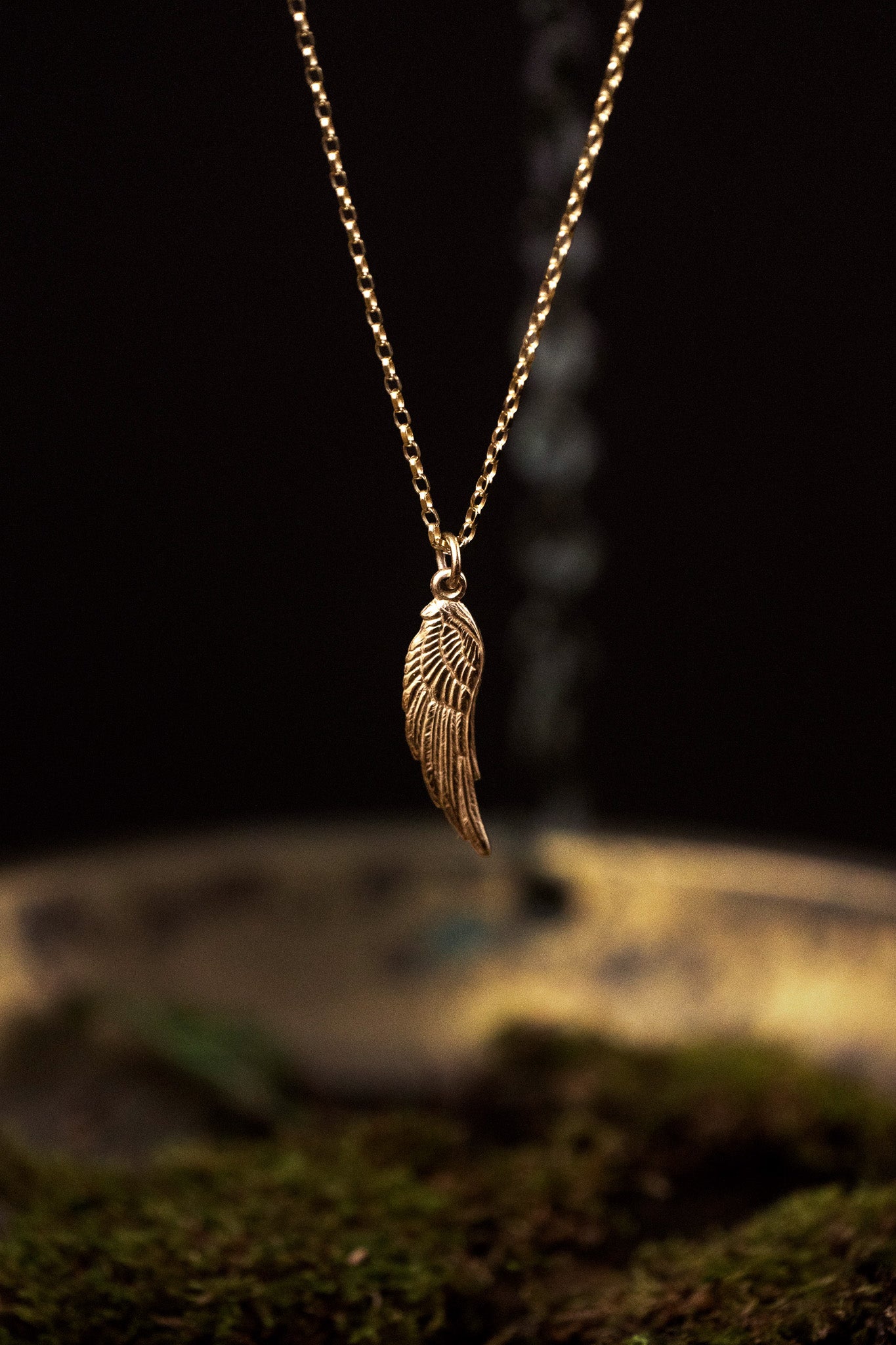 Gold Raven Wing Pendant Necklace