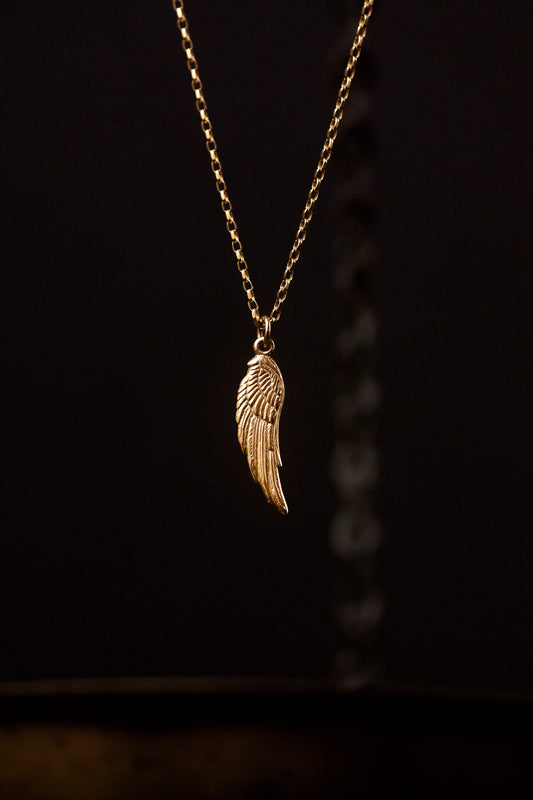 Gold Raven Wing Pendant Necklace