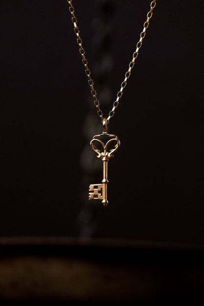 Gothic Key Small Gold Pendant Necklace