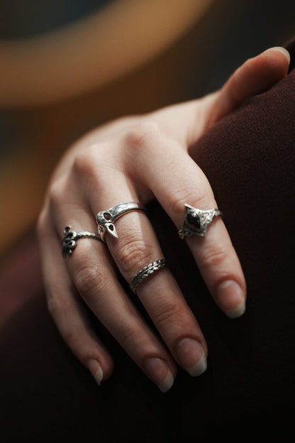 Sterling Silver Raven Skull Ring