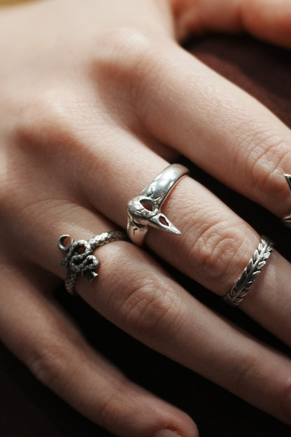 Sterling Silver Raven Skull Ring