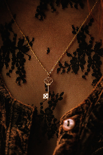 Gothic Key Small Gold Pendant Necklace