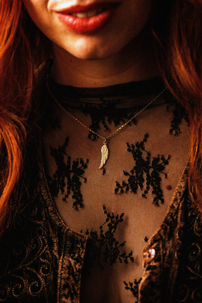 Gold Raven Wing Pendant Necklace