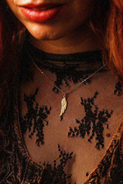 Gold Raven Wing Pendant Necklace