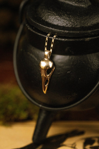 Raven Skull Gold Pendant Necklace