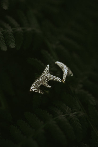 Deer Antler Silver Adjustable Ring