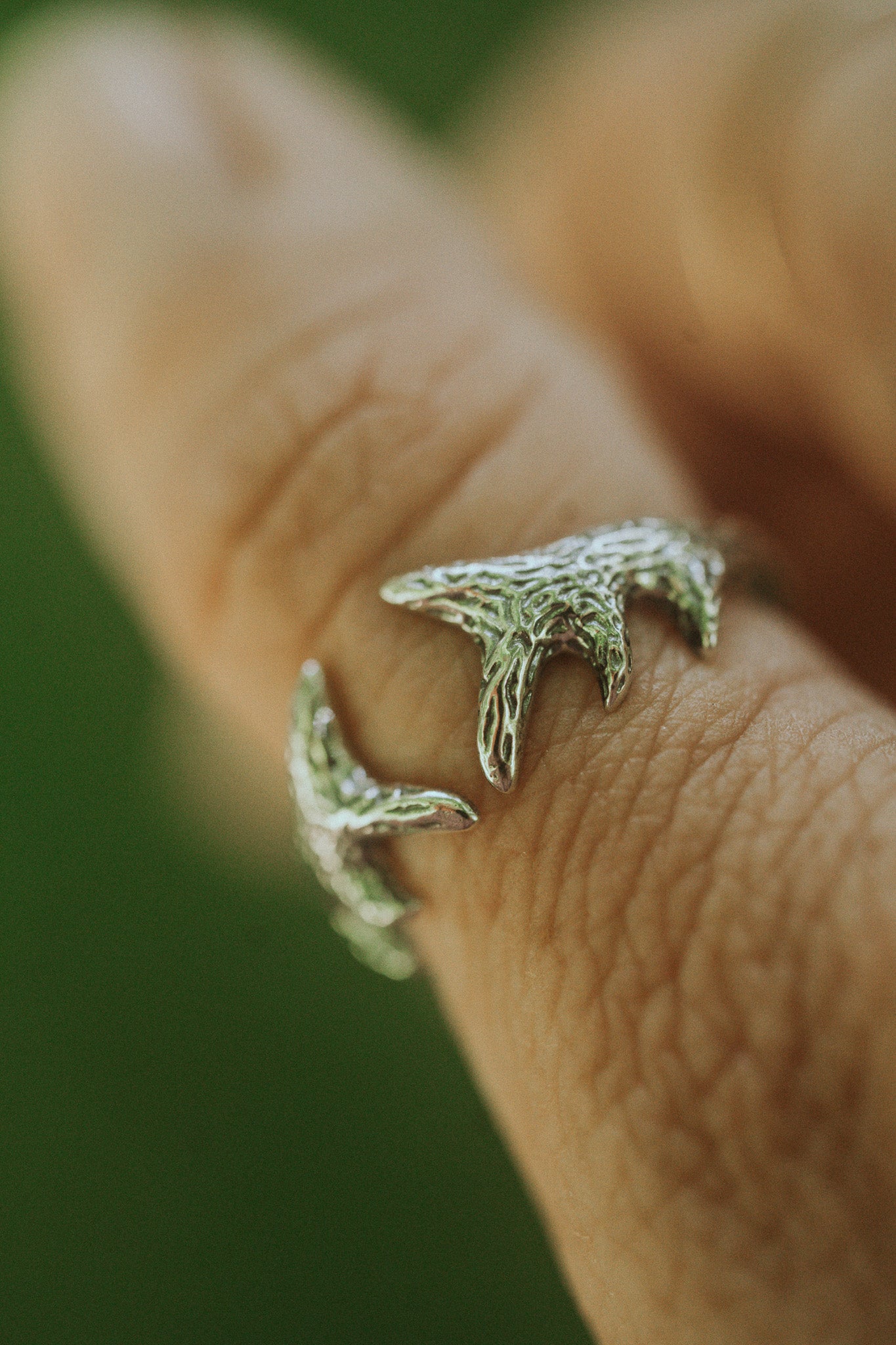 Deer Antler Silver Adjustable Ring