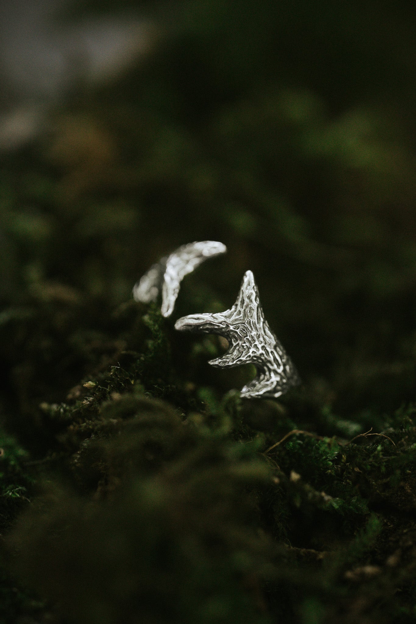 Deer Antler Silver Adjustable Ring