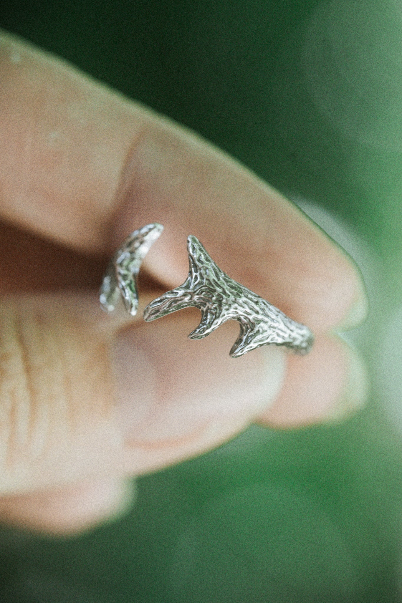 Deer Antler Silver Adjustable Ring