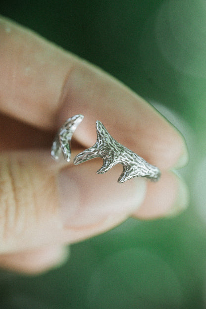 Deer Antler Silver Adjustable Ring
