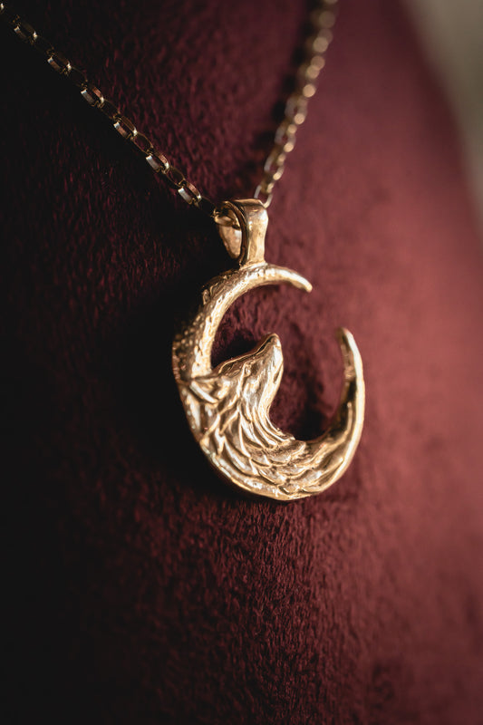 Gold Wolf Moon Silver Pendant Necklace
