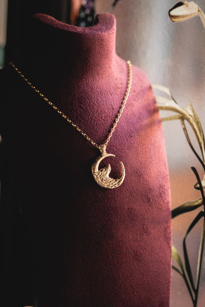 Gold Wolf Moon Silver Pendant Necklace