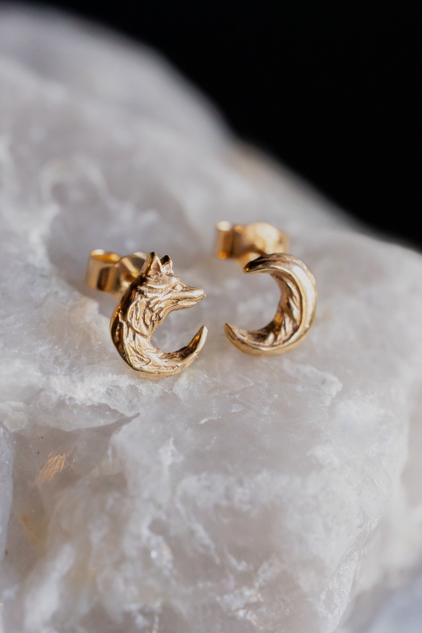 Gold Wolf Moon Stud Earrings