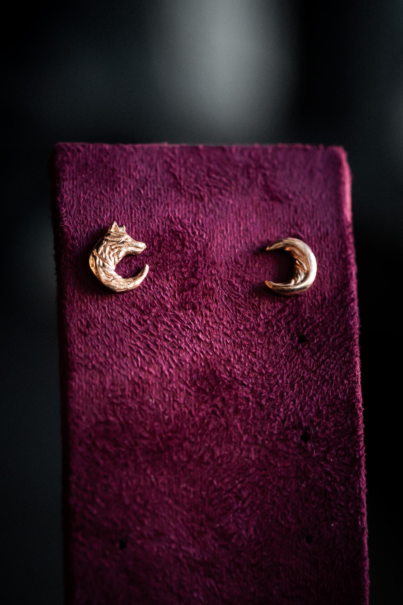 Gold Wolf Moon Stud Earrings