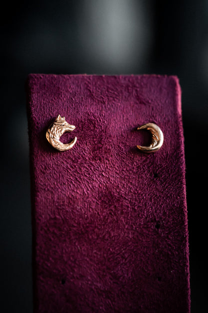 Gold Wolf Moon Stud Earrings