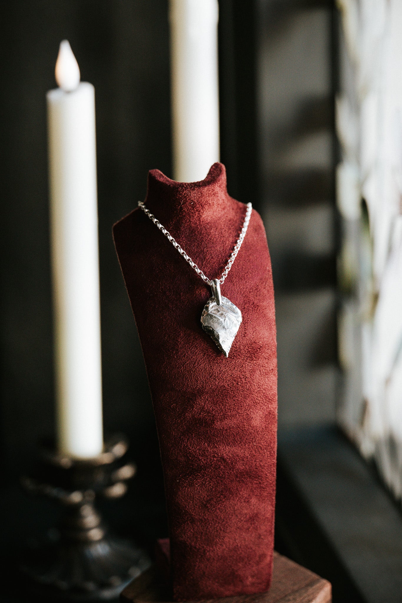 Replica Arrowhead Sterling Silver and Leather Necklace