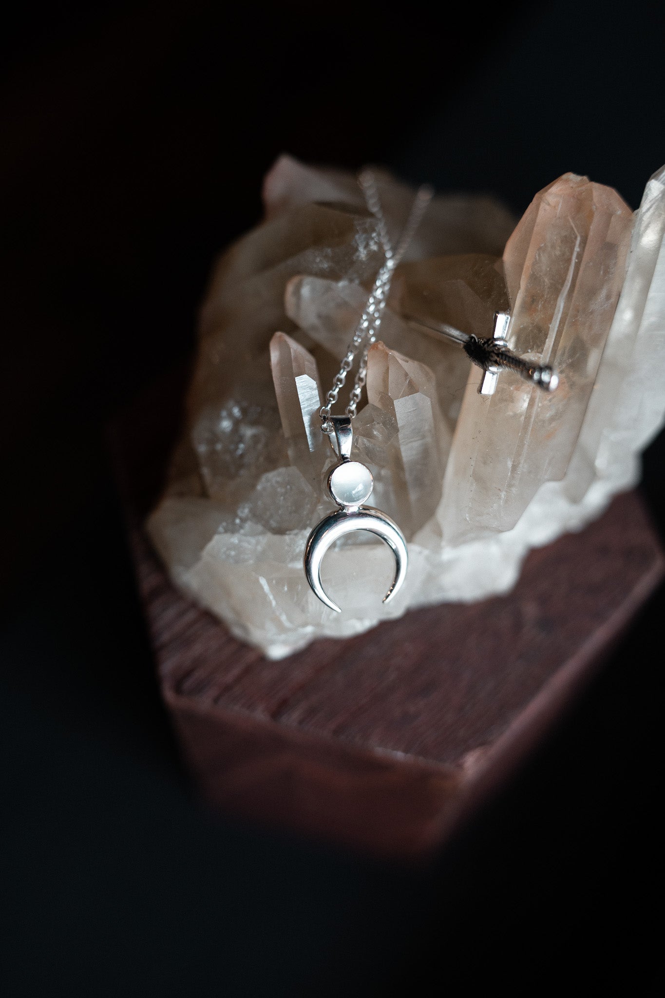 Silver Moonstone Lunula Pendant Necklace
