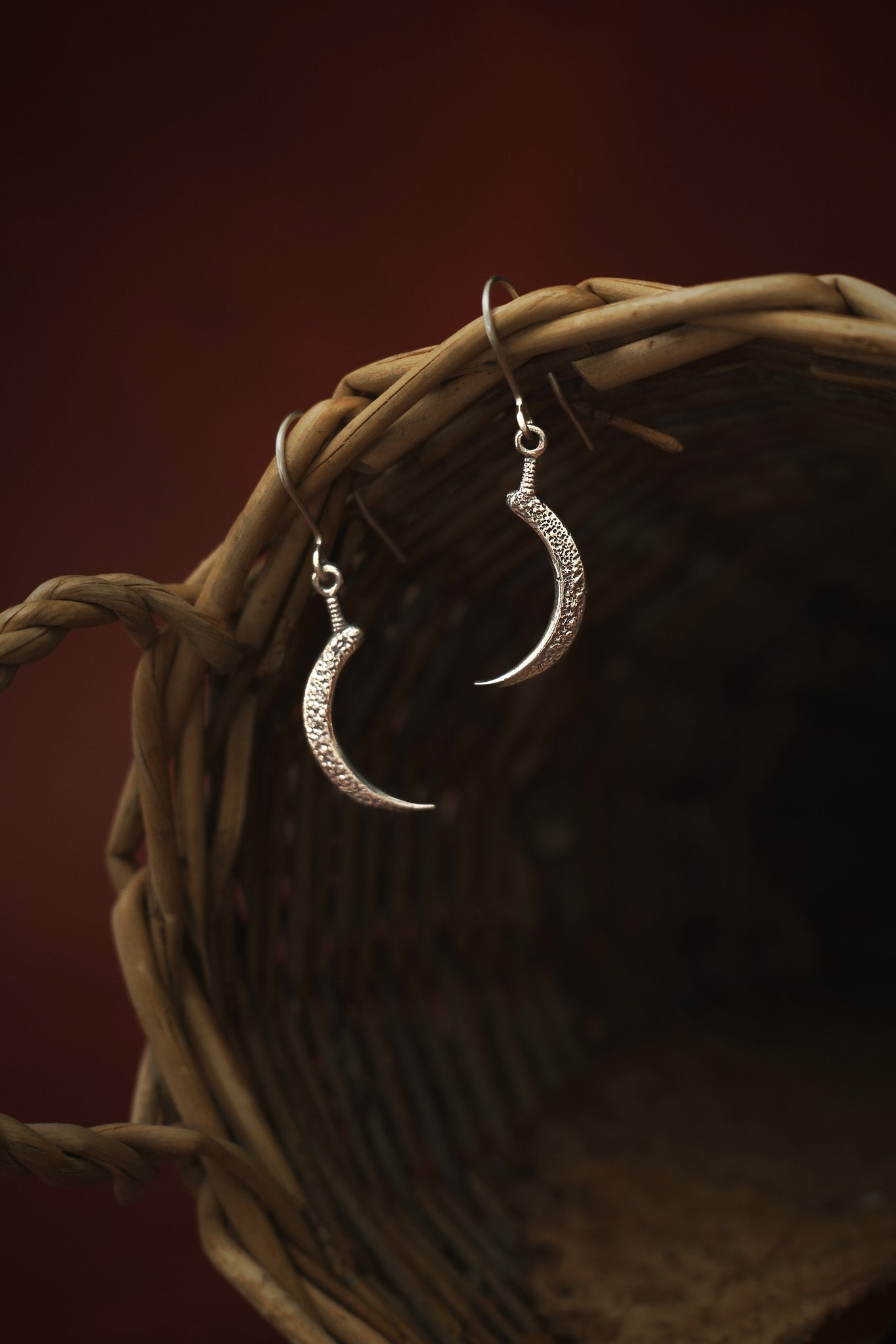 Demeter's Silver Sickle Dangle Earrings