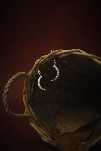 Demeter's Silver Sickle Dangle Earrings