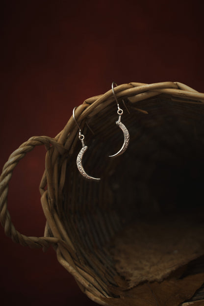 Demeter's Silver Sickle Dangle Earrings