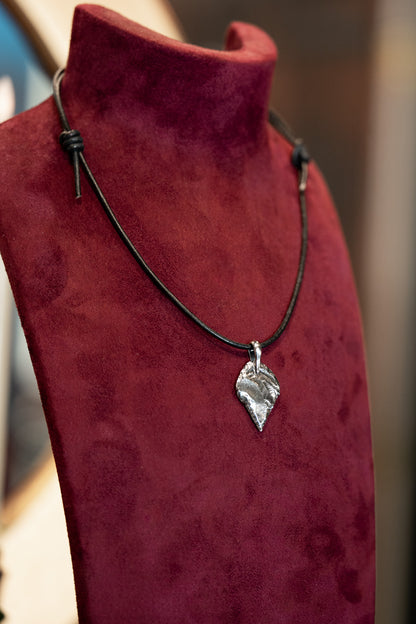 Replica Arrowhead Sterling Silver and Leather Necklace
