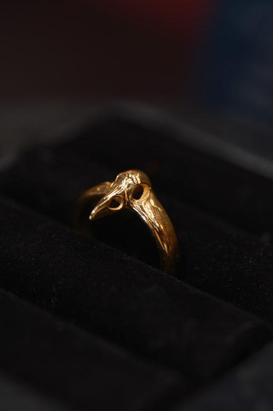 Gold Raven Skull Ring