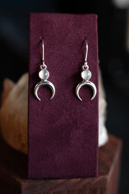 Silver Moonstone Lunula Dangle Earrings