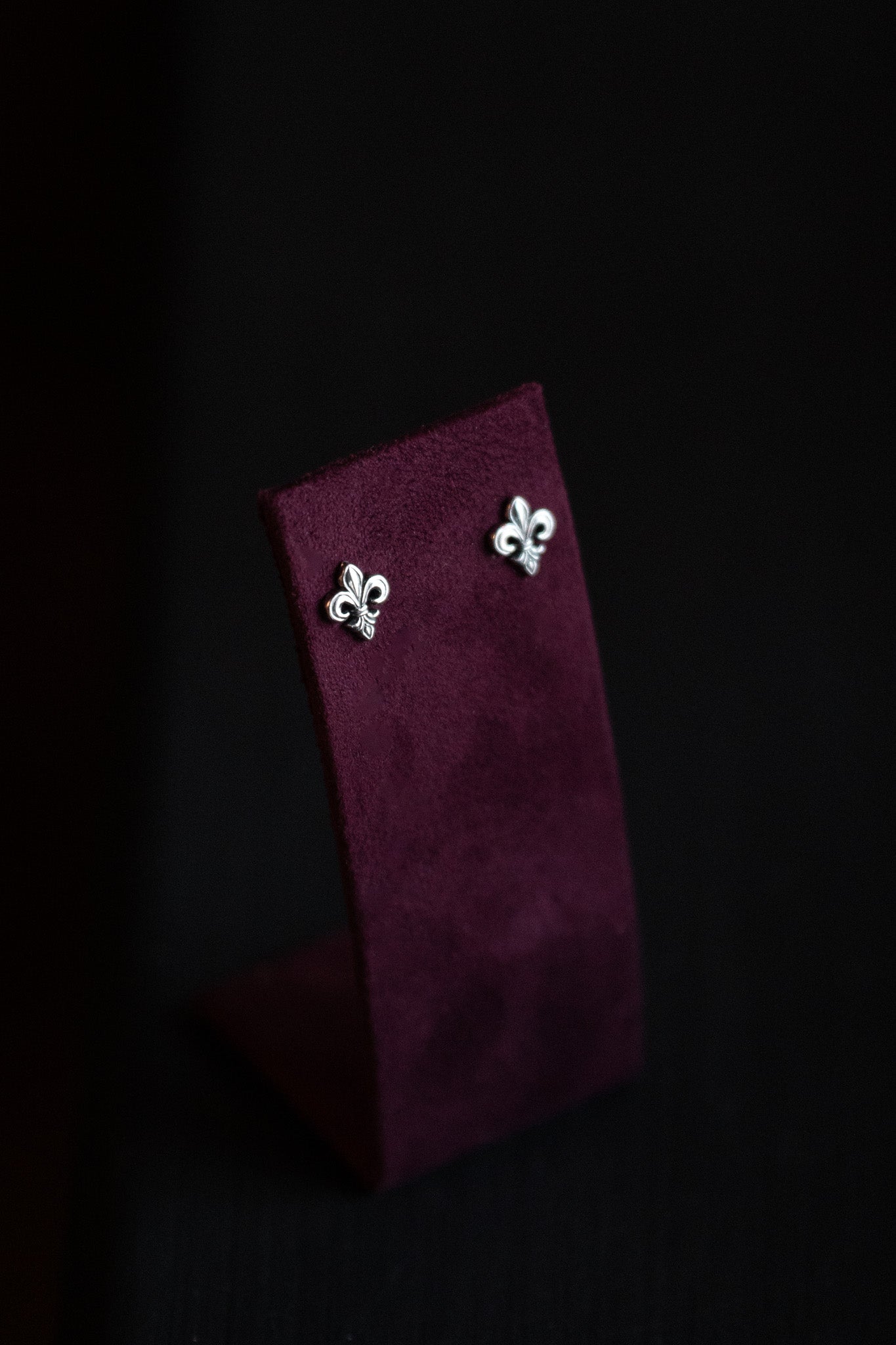 Fleur-de-lis Dangle Silver Stud Earrings