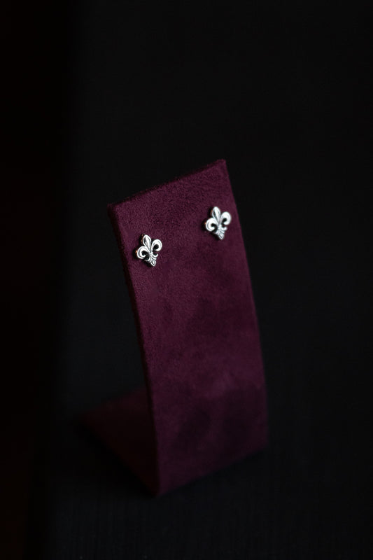 Fleur-de-lis Dangle Silver Stud Earrings