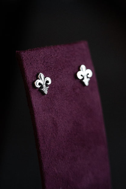 Fleur-de-lis Dangle Silver Stud Earrings