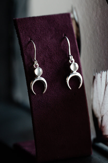 Silver Moonstone Lunula Dangle Earrings