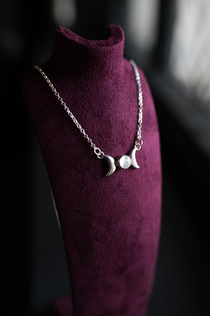Moonstone Triple Moon Goddess Silver Necklace