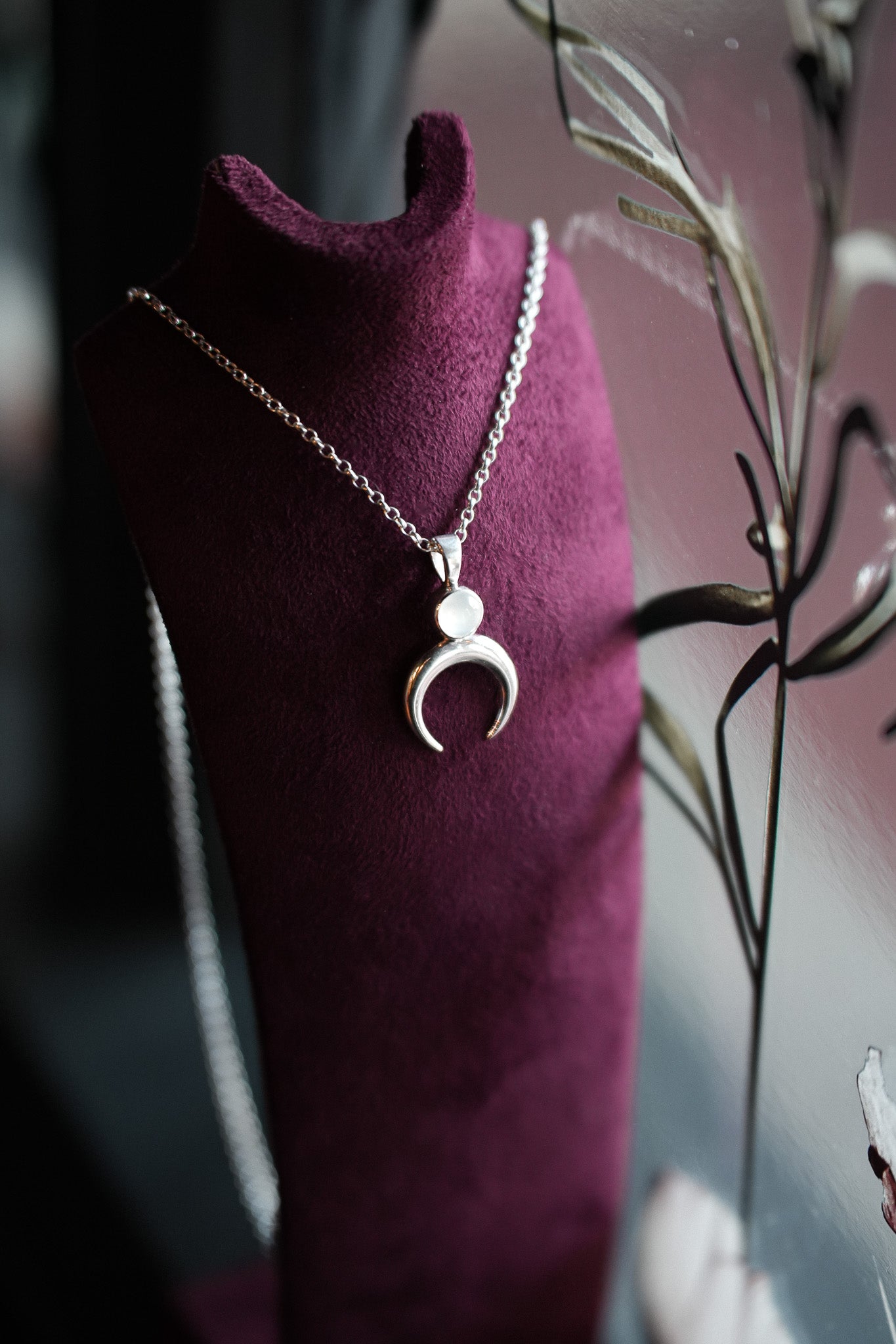 Silver Moonstone Lunula Pendant Necklace