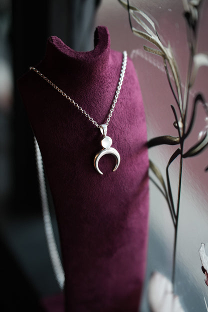Silver Moonstone Lunula Pendant Necklace