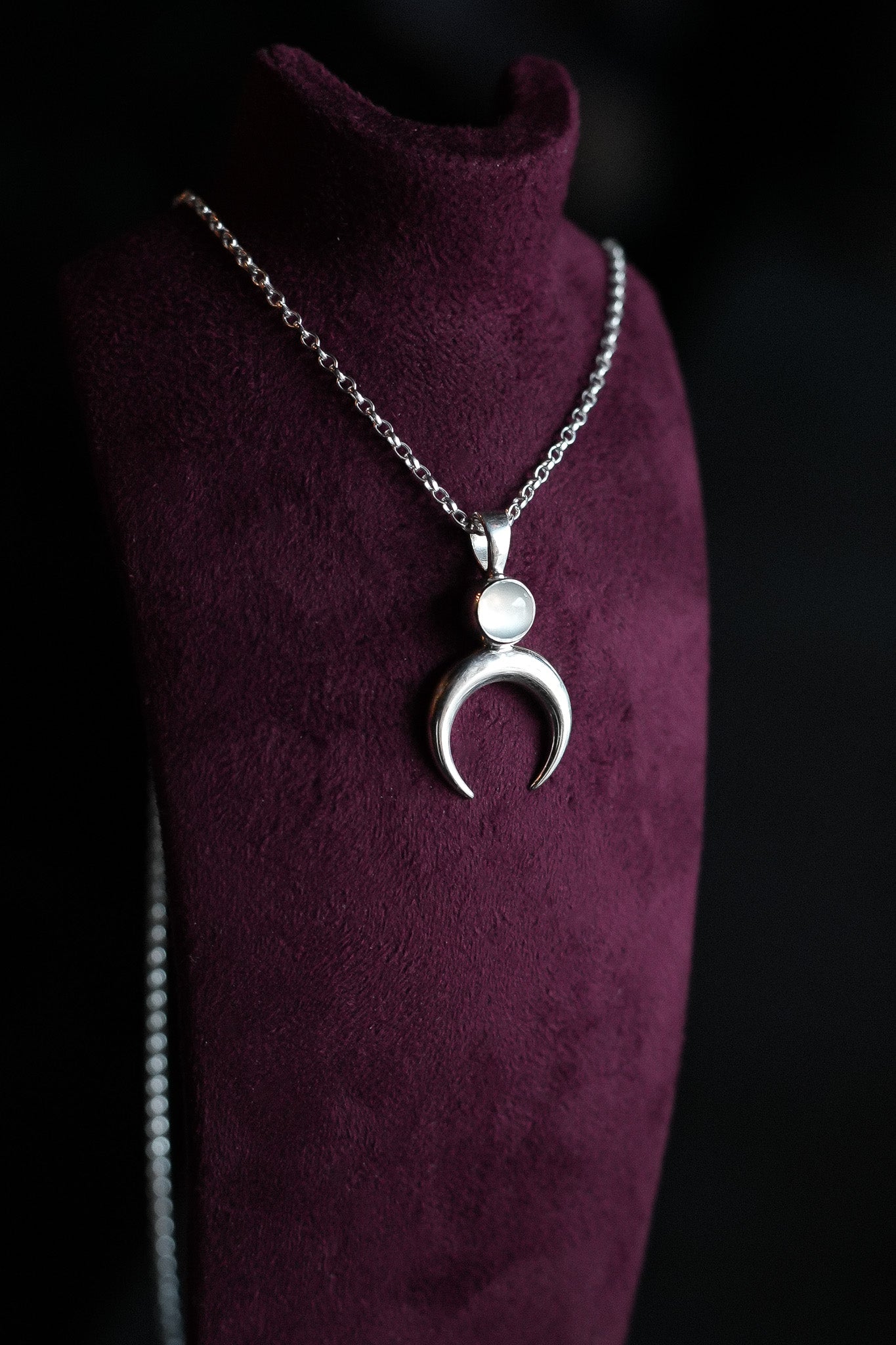 Silver Moonstone Lunula Pendant Necklace