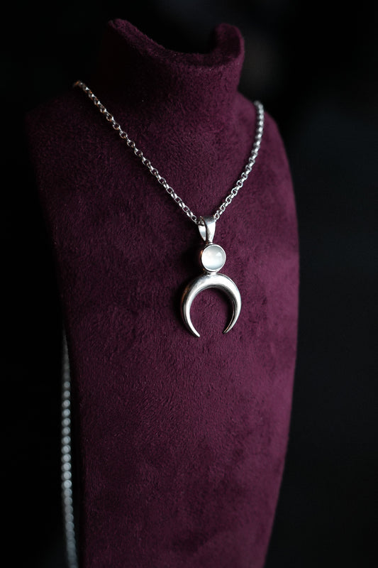 Silver Moonstone Lunula Pendant Necklace