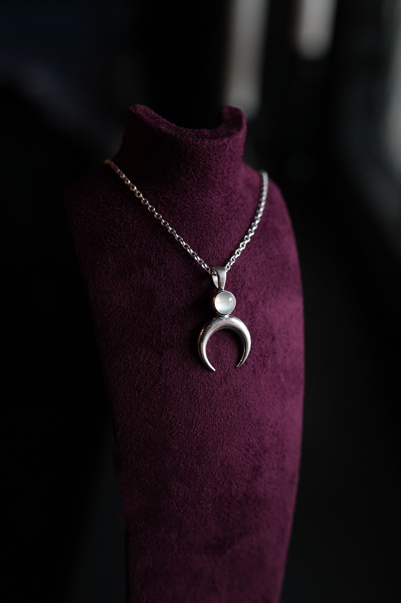 Silver Moonstone Lunula Pendant Necklace
