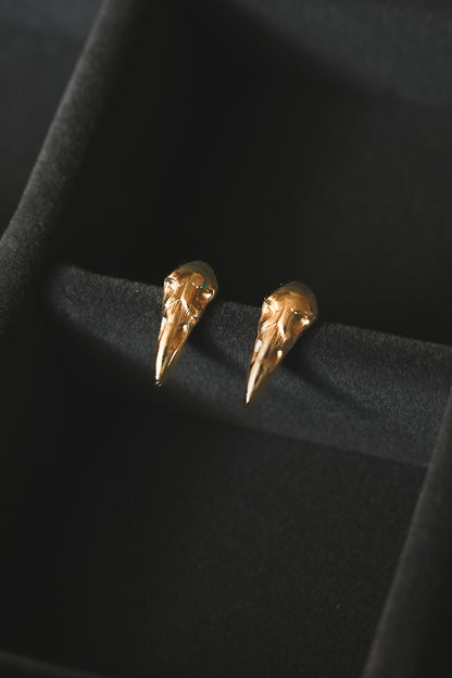 Gold Raven Skull Stud Earrings