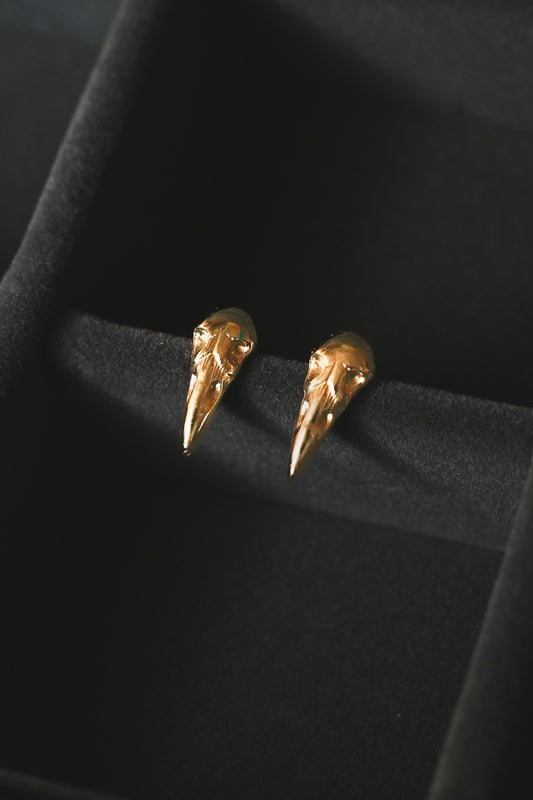 Gold Raven Skull Stud Earrings