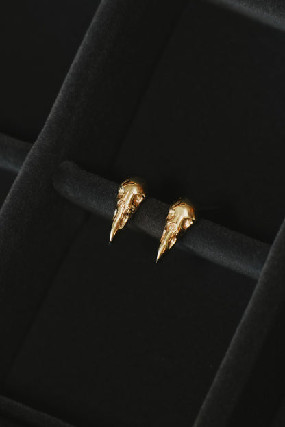Gold Raven Skull Stud Earrings