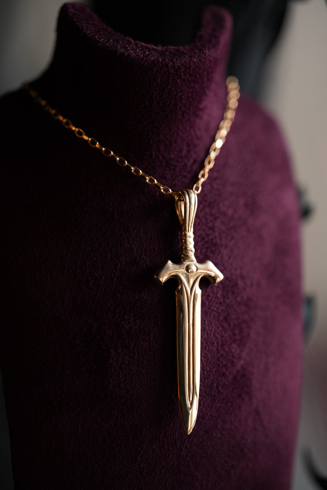 Gold Large Sword Pendant Necklace - The Watcher