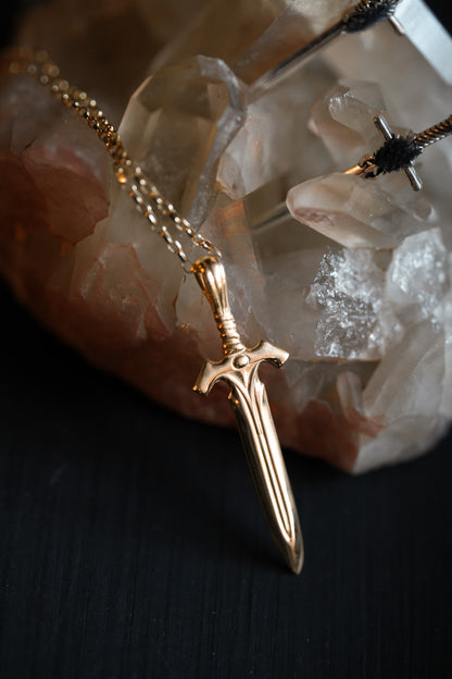 Gold Large Sword Pendant Necklace - The Watcher