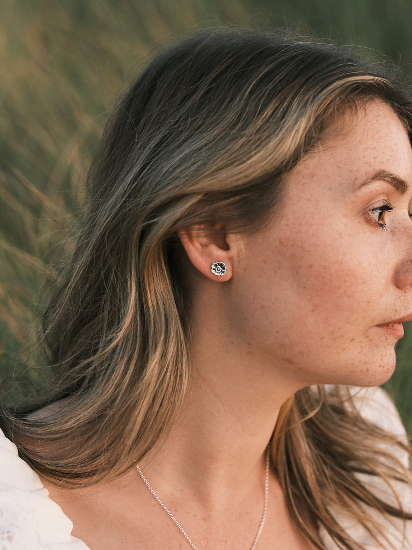 Demeters Poppy Silver Stud Earrings