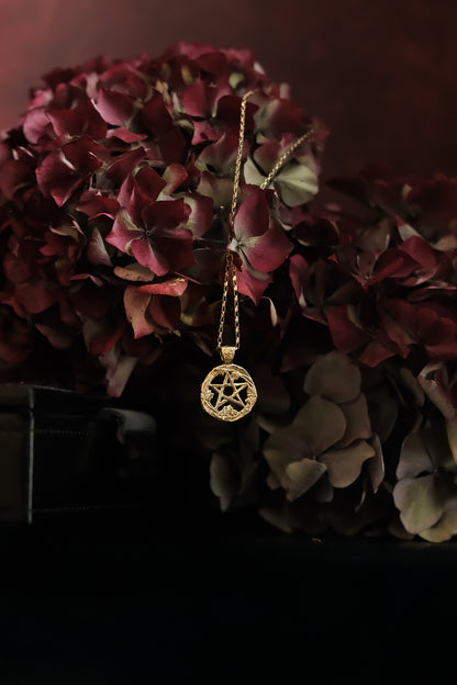 Gold Enchanted Nature Pentacle Pendant Necklace
