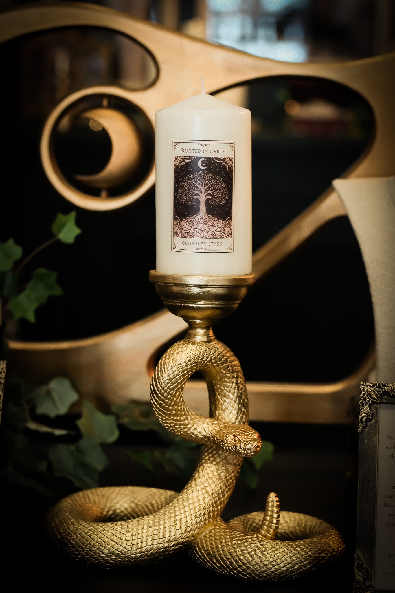Rooted in Earth, Guided by Stars - Tarot Inspired Pillar Candle