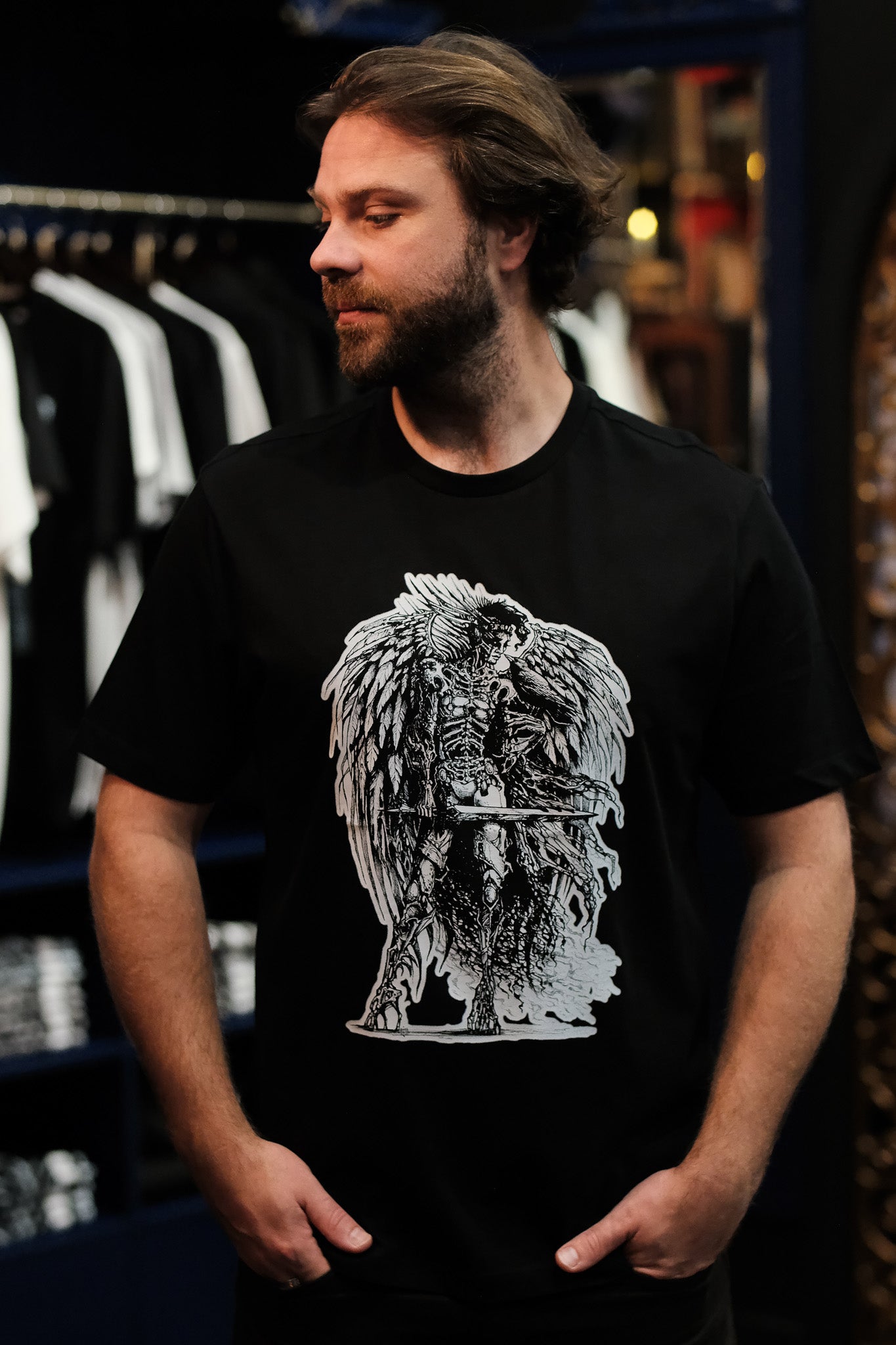 Black Morrigan T-Shirt - Celtic goddess of Battle, Sovereignty, Fate and Prophetic Insight (by Artist Julia Ashby Smyth for Sacred Clan)