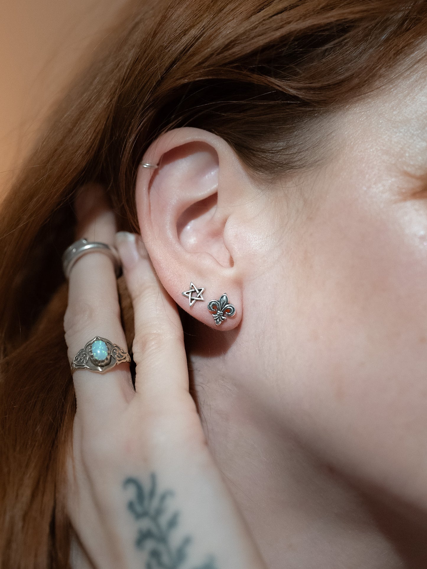 Fleur-de-lis Dangle Silver Stud Earrings