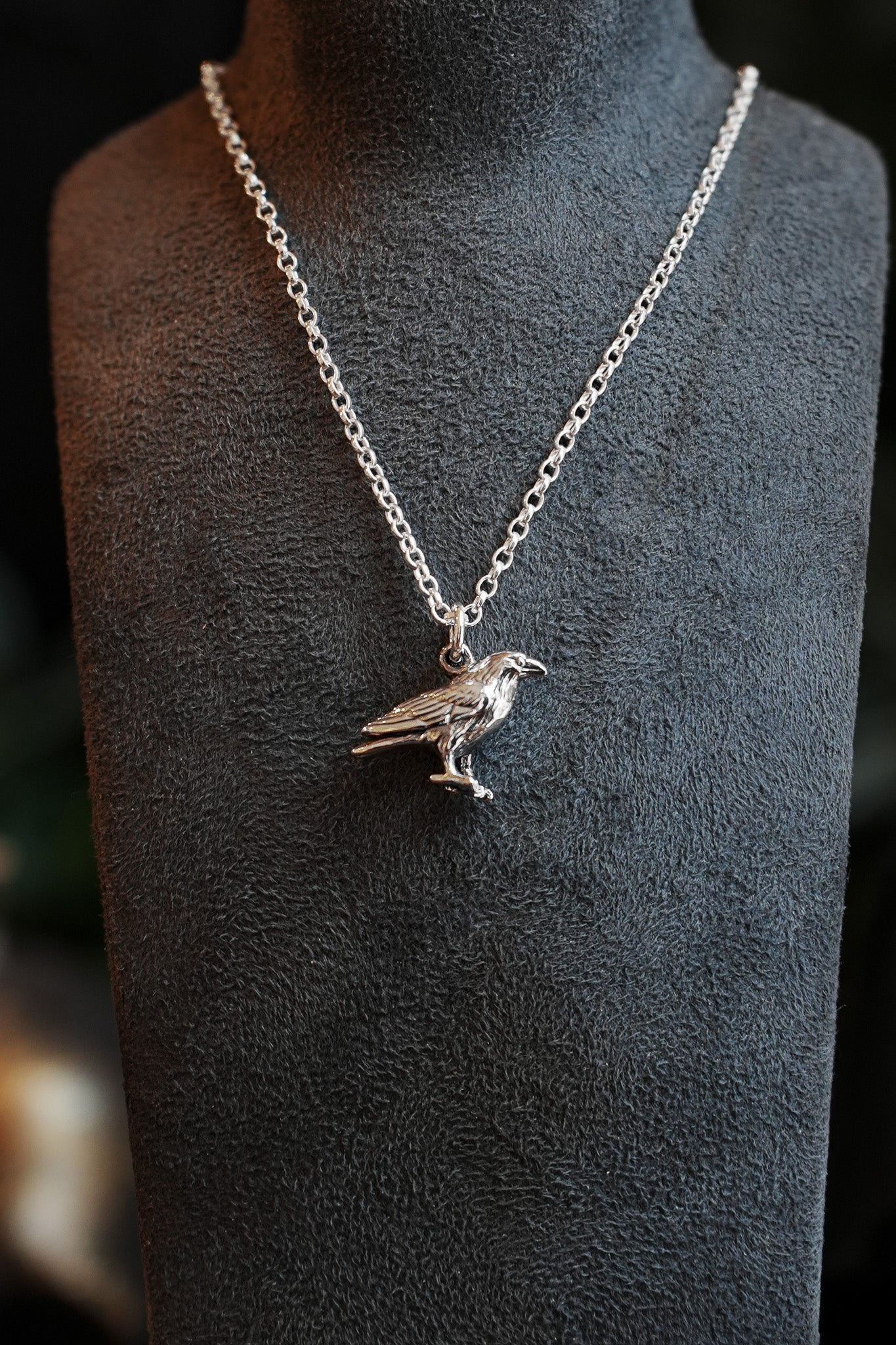 Sterling Silver Raven Charm Necklace